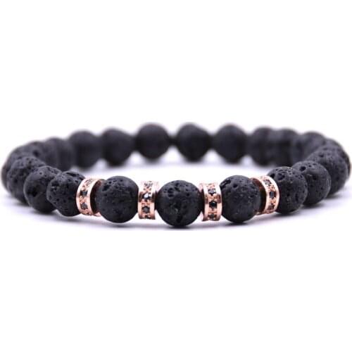 Natural Stone Beaded Bracelet 8mm Beads CZ Mens Gorgeous Semi-precious Stones Black Lava Tiger Eye Repair Women Mens Jewelry