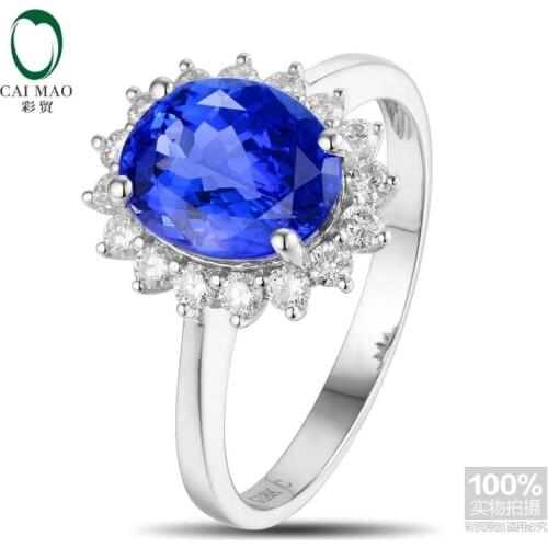 CaiMao 18KT/750 White Gold 3.13 ct Natural IF Blue Tanzanite AAA 0.53ct Round Cut Diamond Engagement Gemstone Ring Jewelry