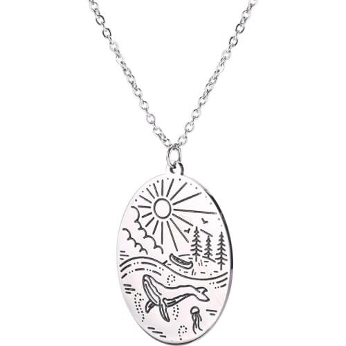 Skyrim Dolphin Stainless Steel Pendant Necklace Sea Animal Sun Tree Statement Golden Choker Chain Necklaces Jewelry Women Girls
