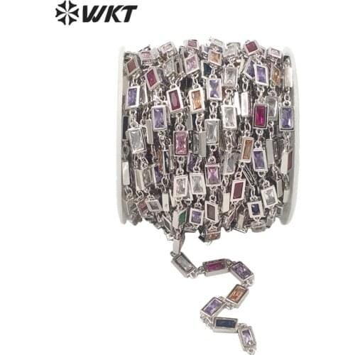 WT-BC122 High quality colorful cubic zircon square shape chain brass jewelry accessory cz chain for women jewelry design
