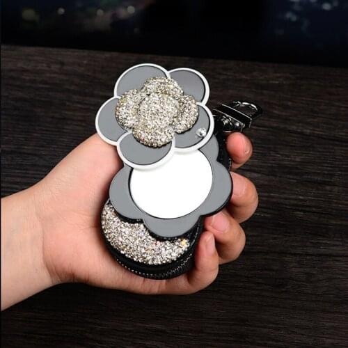 Sparkling Car Key Case with Small Mirror Rhinestones Key Fob Cover for Car Accessories for Girls Key Holder Keys Storage Bags