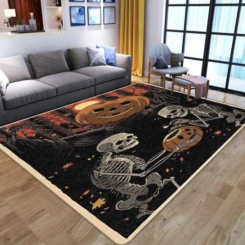 Halloween Skulls 3D Printing Carpets for Living Room Bedroom Area Rugs Soft Flannel Home Floor Mat Halloween Party Decor Carpet