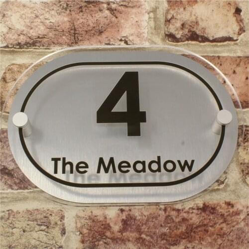 House Number 200x140mm Brushed Silver Effect Personalised Modern House Sign Name And Number Door sign