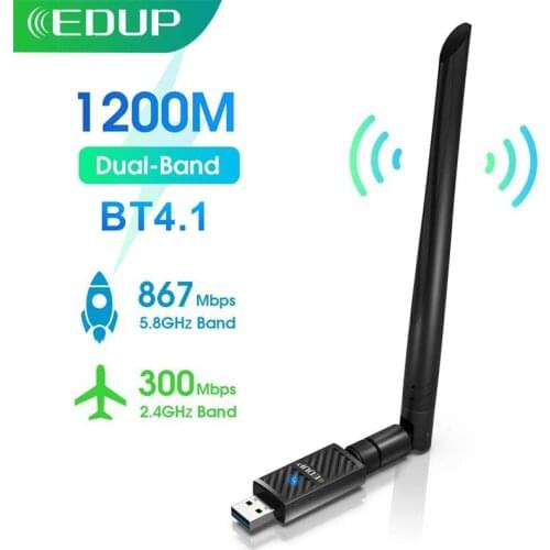 EDUP 1200Mbps USB WiFi Adapter Dual Band 2.4G/5Ghz Bluetooth 4.1 Chipset RTL8822BU 6dbi Antennas Wi-Fi Network Card For PC