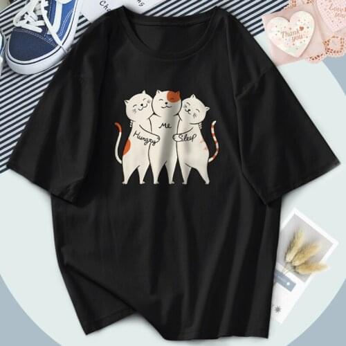 2021 Retro Hug The Cat T-shirts Female Funny Print Short Sleeve Tshirts Hip Hop Women Casual Tops Tees Breathable Camisetas