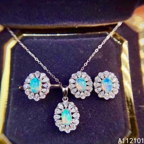 KJJEAXCMY fine Jewelry 925 sterling silver inlaid natural opal luxury pendant ring earring set support test Chinese style