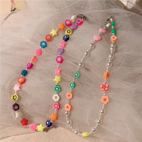 Red Spring Cute Purple Flower White Pearl Yellow Elegant Smiley Summer Pendant Necklaces Friends Intellectual Party Valentine