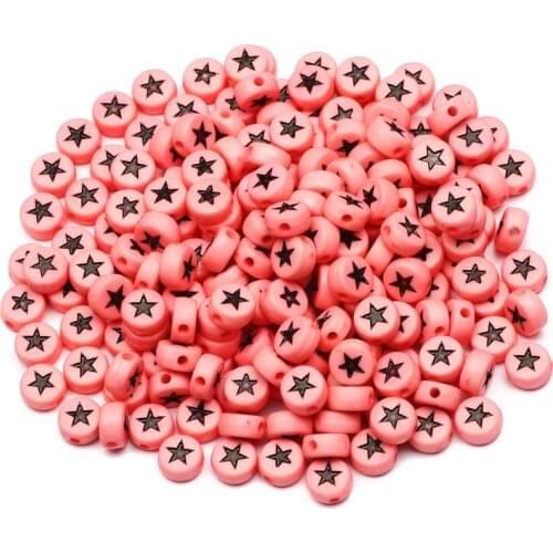 Round 4x7mm Pink Acrylic Spacer Beads Black Heart Loose Beads For Jewelry Design DIY Pendant Necklace Beaded Accessories