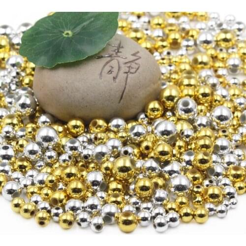 4-10mm gold silver plastic round bead handmade DIY jewelry accessories positioning bead hat bag clothing decoration loose beads