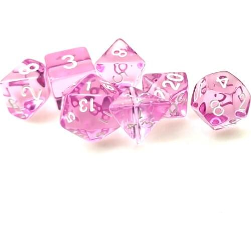 Rollooo Dice Translucent Pink D4 D6 D8 D10 D% D12 D20 D&D Dice