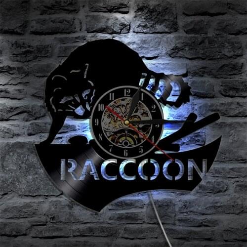 Woodland Animal Wall Art Clock Home Decoration Racoon Woodland Vinyl Record LED Clock Kid Room Nursery Raccoon Wall Decor Gift