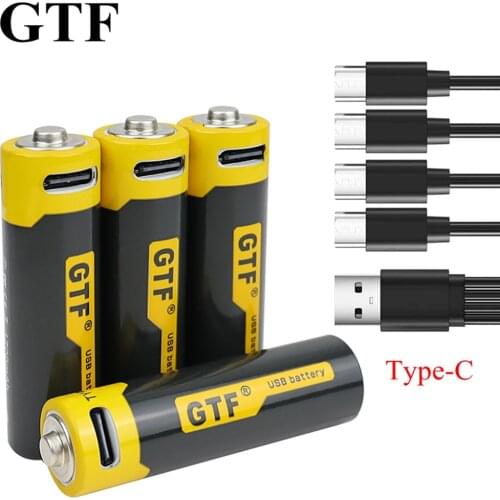 GTF 1.5V 1700mAh AA Li-ion Battery real capacity 2550mwh with USB rechargeable Lithium Ion Battery for toys remote controls