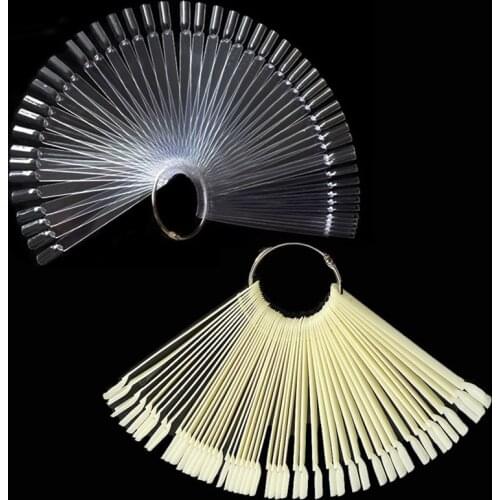 50Pcs/Lot False Nail Tips Fan-shaped Fake Nail Tips Display Nail Art Tips Sticks Polish Practice Nail Tools Salon Clear Natural