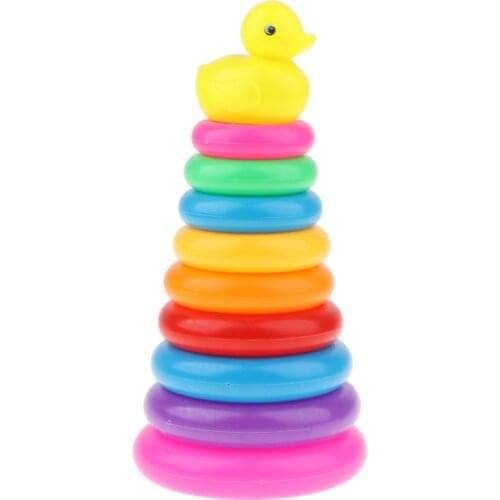 Adorable Yellow Duck Toy With 9 Rainbow Color Stacking Rings Tower Toy, Kids Toddler Bath Tub Play Toy Gift