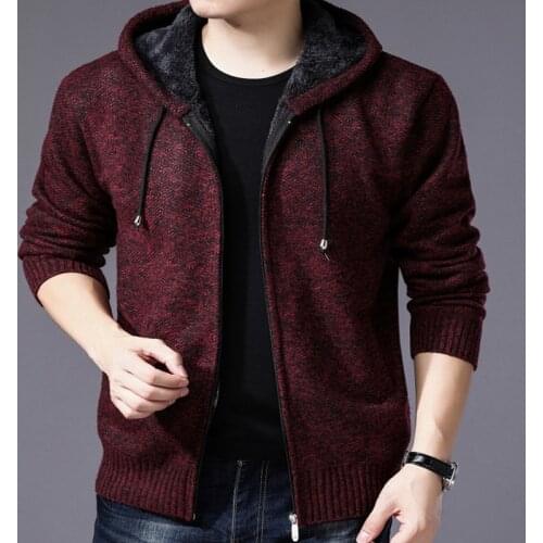 Thick Cardigan Men Sweater Fashion Autumn Winter Trendy Zipper Coat Solid Hooded Casual Warm Jacket Knitted Men Sweater Cardigan
