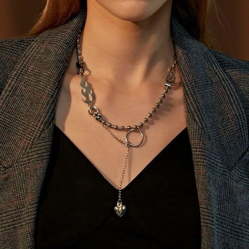 Cool Flame Symbol Metal Pendant Necklace For Women Girl Fashion Rock Punk Heart Shape Choker Necklace Statement Jewelry