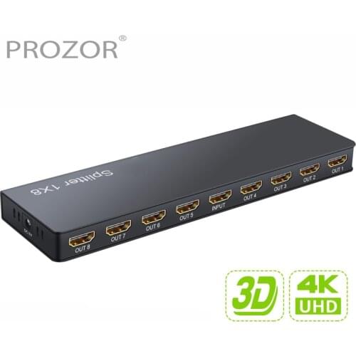 Prozor For HDMI Splitter 1 in 8 Out Supports Full Ultra HD 4K/2K@ 30Hz 1080p 3D Resolutions for PS3 Audio Splitter Converter