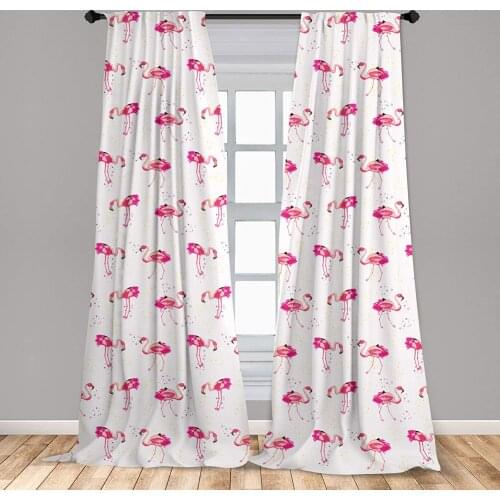 Pink Blush Flamingo Window Curtains Repetitive Pattern of Hand Painted Tropic Birds and Spots Lightweight Decorative