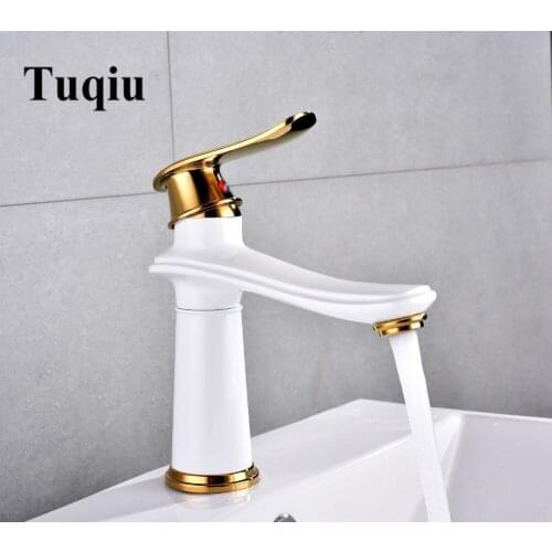 Vidric Bathroom lavatory water Faucet hot and cold Crane Brass sink mixer white and gold Sink Faucet Single Handle basin faucet