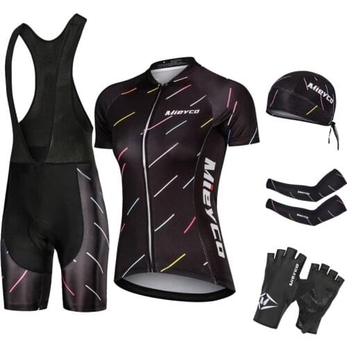 Pro Bicycle Team Short Sleeve Womens Tracksuit Maillot Ciclismo Cycling Jersey Suit Black Stripe Summer Breathable Clothing Set