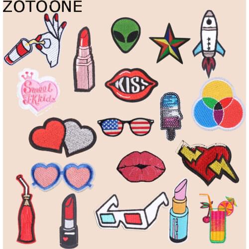 ZOTOONE Lipstick Heart Patch Lips Rocket Stickers for Kids Iron on Patches for Clothing Heat Transfer Diy Accessory Appliques G