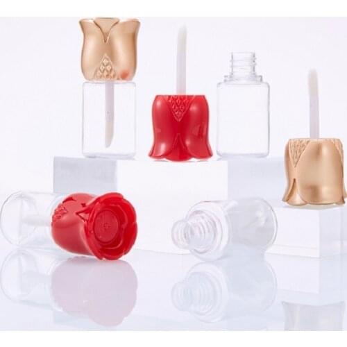Unique Lip Gloss Tubes Rose Shaped Cosmetic Containers Gold Red DIY Liptint Containers Clear 15ml Lipgloss Packaging 30/50pcs