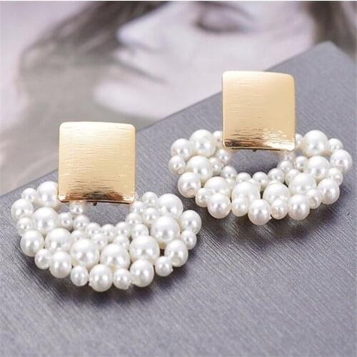 Vintage Simulated-pearl Geometric Women Dangle Earrings Sector Pearl Earrings Bohemian Drop Earrings