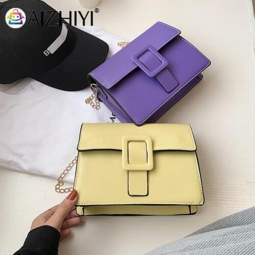 Fashion Women PU Leather Pure Color Chain Shoulder Messenger Crossbody Bag Casual Ladies Small Handbags Flap Purse