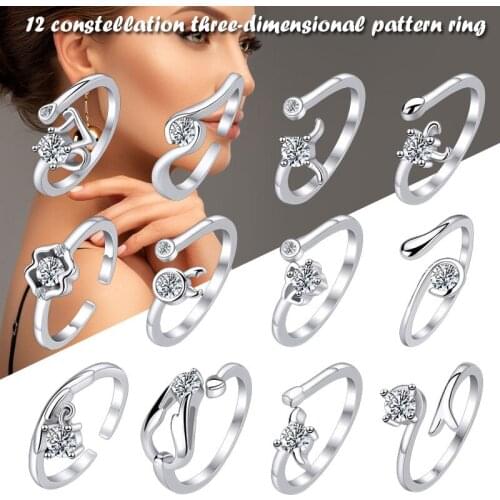 Ladies Charm Rings Twelve Constellations Copper Fashion Opening Adjustable Gifts For Girls Prom Focus With Constellation Ring