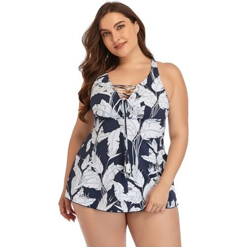 2021 New V-neck Tied Rope Women Printed Swimwear With Flat Corner Swim Trunks Swimsuits Plus Size Swimsuits Two Piece