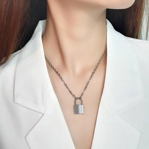 Women Jewelry Stainless Steel Padlock Necklace Punk Hip Hop Rock Lock Men Necklace Friendship Gifts