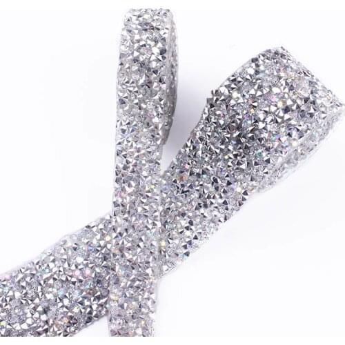 1.5CM/3CM AB Rhinestone Tape Ribbon With Rhinestones Iron On Appliques For Wedding Dresses Clothes Shoes Shining Stone Trimming