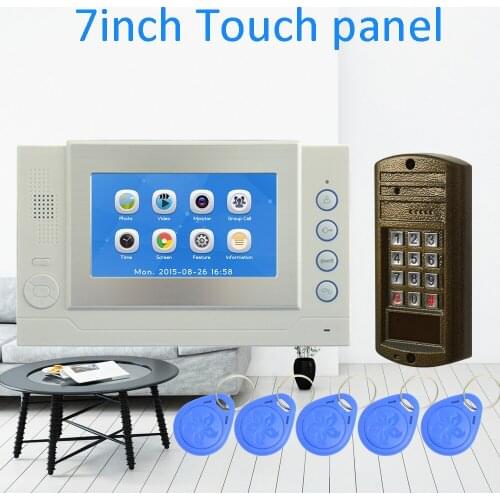 1 Set) Touch Panel Video Intercom RFID Card Door release 7 inch color screen aluminium alloy surface HD camera Night visible