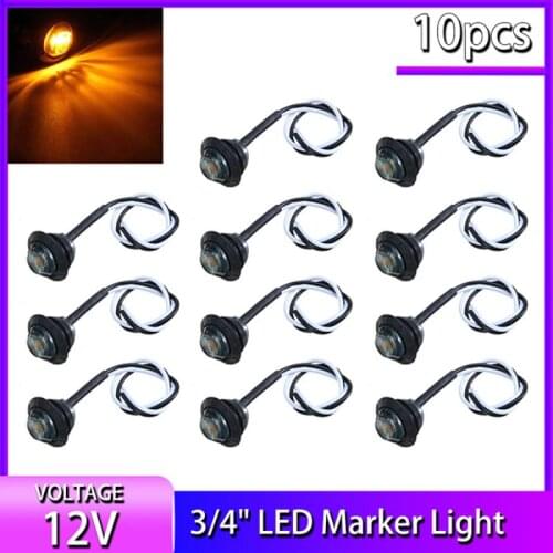 For Trailer Truck 10pcs 12V 3/4" Round Smoked Amber LED Side Marker Lights Waterproof Turn Signal Lamp Mayitr