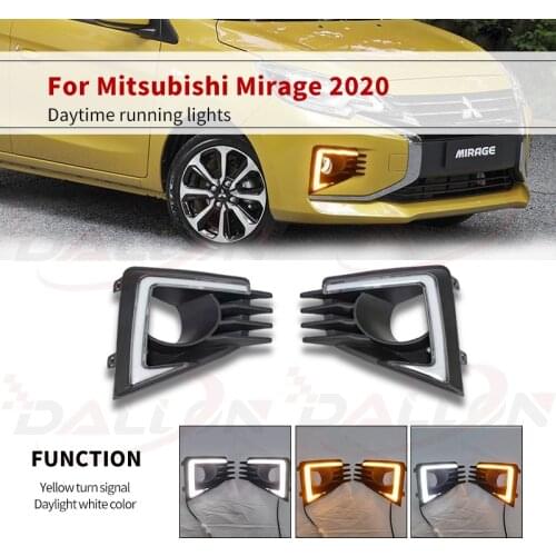 12V LED DRL Daylights For Mitsubishi Mirage 2020 2021 Yellow Turn Signal Fog Lamp Auto Bulb Headlamps LED Daytime Running Lights