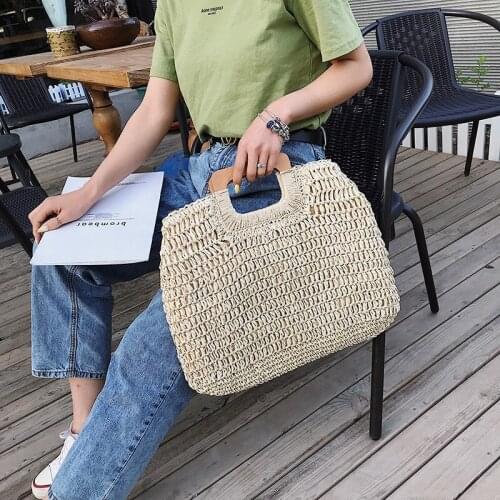 2021 Ladies Summer Beach Straw Bag Rattan Large Capacity Tote Bag, Wicker Woven Wooden Handbag, Ladies Large Wallet Travel Pouch