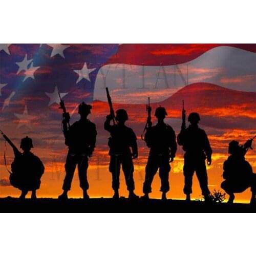 New Full Square/round 5D Diamond Painting American Army portrait Diamonds Art Picture Rhinestone Diamond Mosaic Flag Craft Kit