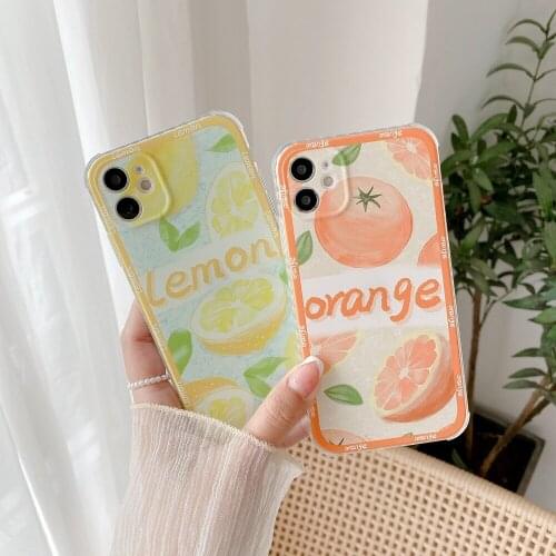 Cute Lemon Cartoon Orange Fruit Phone Case For iPhone 12 11 Pro XR X XS Max Mini SE 2020 7 8 Plus Soft TPU Shockproof Back Cover