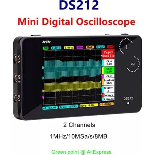 Mini DS212 Smart Portable 2Channels Digital Oscilloscope Touch Screen USB Interface 1MHz 8MB 10MSa/s Coupling AC/DC Osciloscope