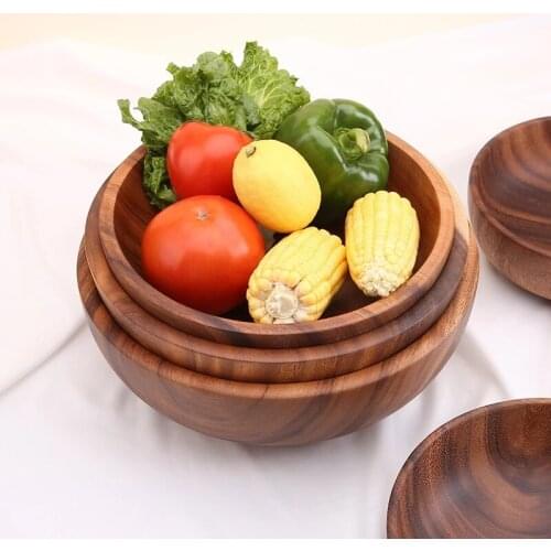Wooden Salad Bowl Pan Plate Fruit Saucer Dessert Dinner Tray Bread Wood Rice Storage Bowl Candy Plate