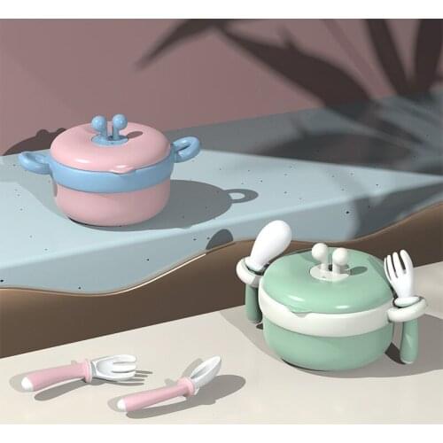 Baby Tableware Stainless Steel Bowl Baby Water Infusion Heat Preservation Bowl Supplementary Food Bowl Suction Cup Spoon Set