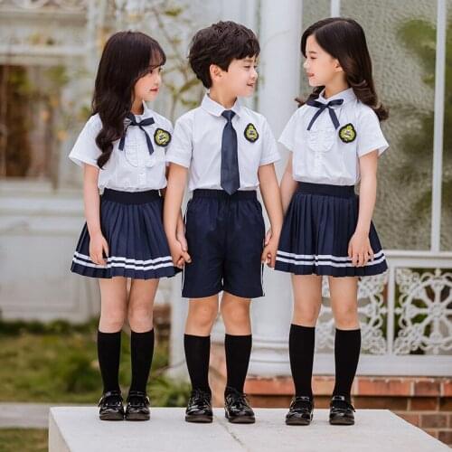Childrens school uniform suit boys and girls summer kindergarten uniforms striped college style British style uniform