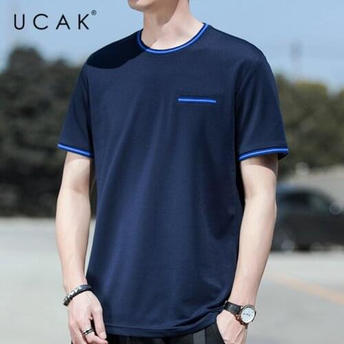UCAK Brand Classic O-Neck Solid Color Short Sleeve T-Shirts Summer Fashion Style Streetwear Tops Casual Silk T Shirt Homme U5498