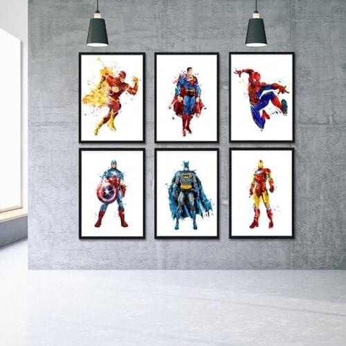 Marvel Superhero Captain America Spiderman Canvas Painting Watercolor Poster Prints Wall Art Room Decor Home Decoration Cudros