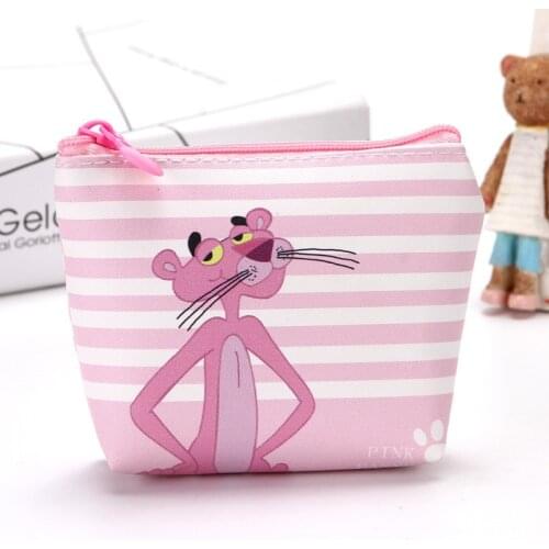 New Cartoon The Pink Panther Students Coin Purse Children Pu Zipper Change Purse Women Mens Mini Wallet Key Card Bag Kids Gift