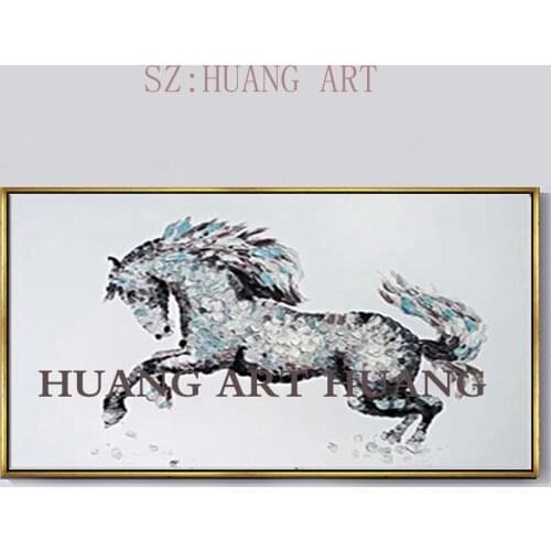 Hand Painted Palette Knife Abstract Running Horse Equestrian Oil Painting On Canva Modern Painting Decoration Wall Decor Artwork