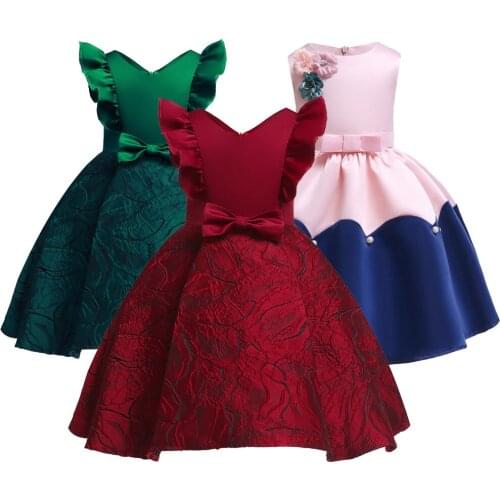 Girls Summer Jacquard glossy dress For Kids Wedding Birthday Party Princess Frocks Costumes Fever summer Dresses 2 4 6 8 10 Yrs