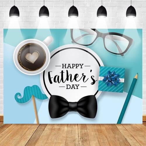 Gift for Father Backdrop Celebration Fathers Day Photo Background Photocall Gratitude Dad Coffee Glasses Tie Beard Gentleman