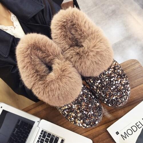 Dropshipping Women Winter Warm Boots Antiskid Outsole Lady Snow Boots Shiny Brand Fashion Style Easy Wear Hairy Ankle Boots Plus