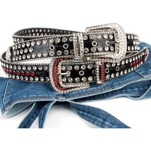 PU Leather Cowgirl Cowboy Rhinestone Strass Stud pung belts Luxury Silver bead chain bling ceinture crystal strap waistband